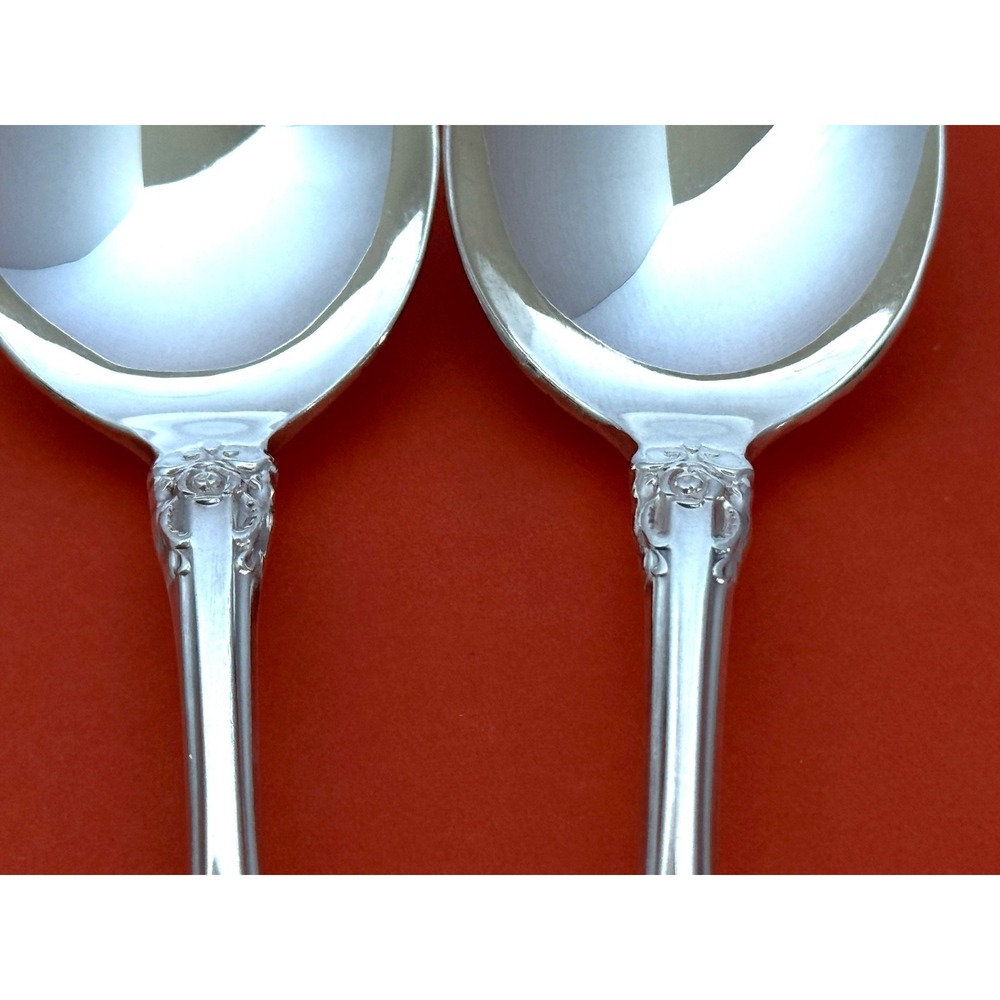 Oneida Silverplate ROYAL GRANDEUR Oval Soup Spoon (2) Community Art Deco Pierced - Picture 4 of 10